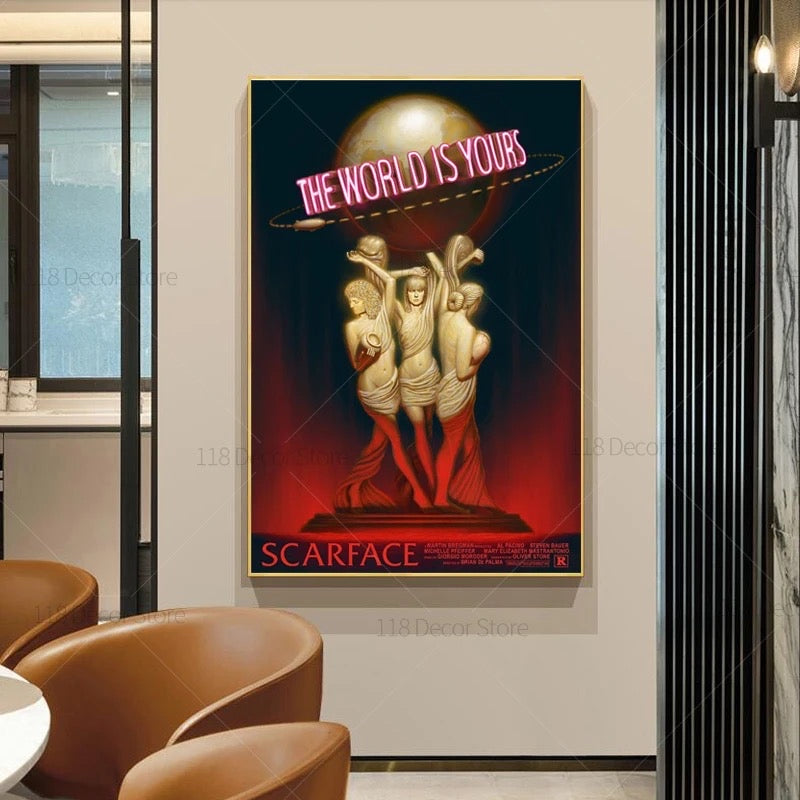 The World Is Yours Scarface Retro Trippy PSYCHEDELIC Oil Painting Posters And Prints On Canvas