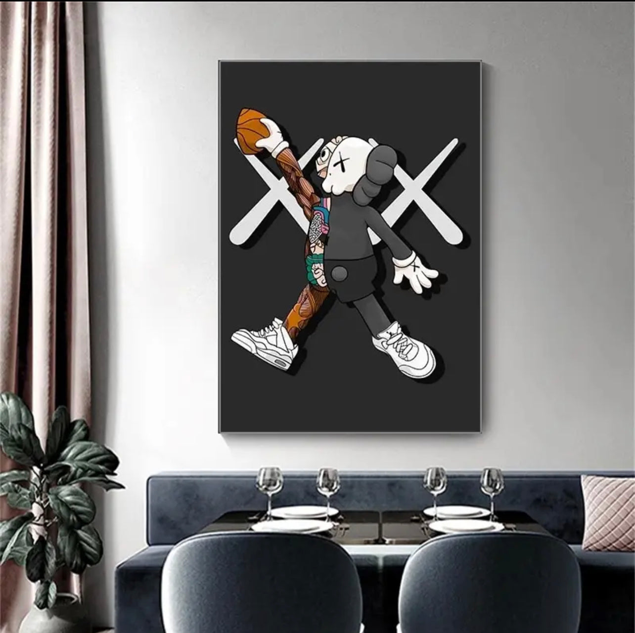 Canvas Art Painting Kaw Cartoon Character Playing Basketball