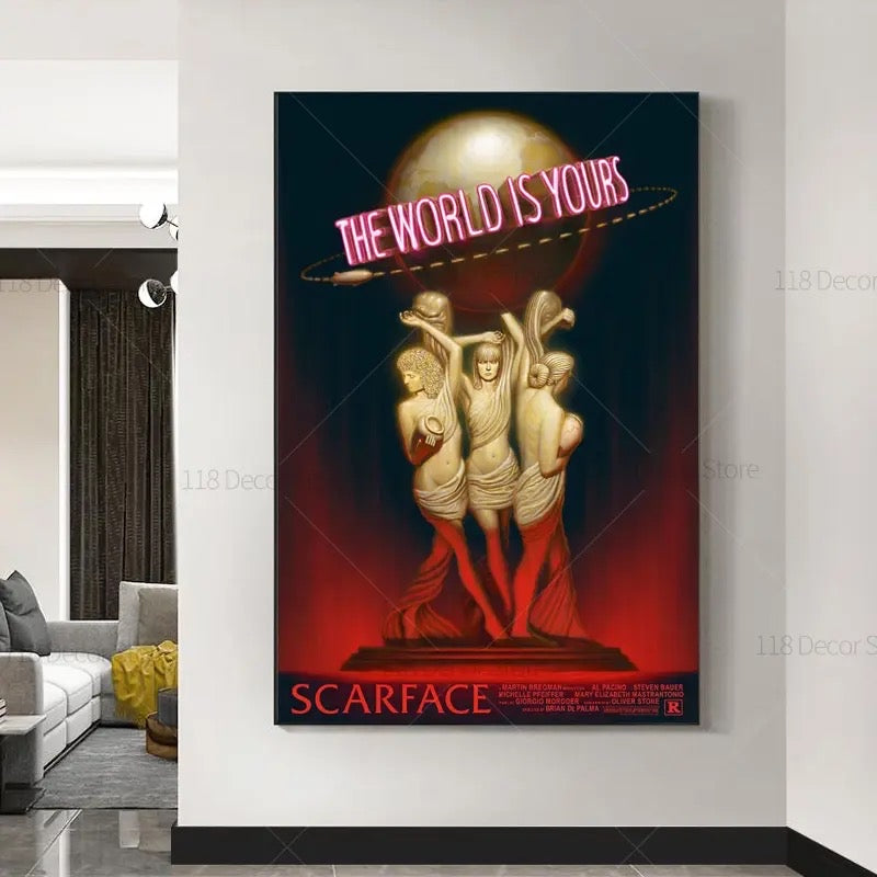 The World Is Yours Scarface Retro Trippy PSYCHEDELIC Oil Painting Posters And Prints On Canvas