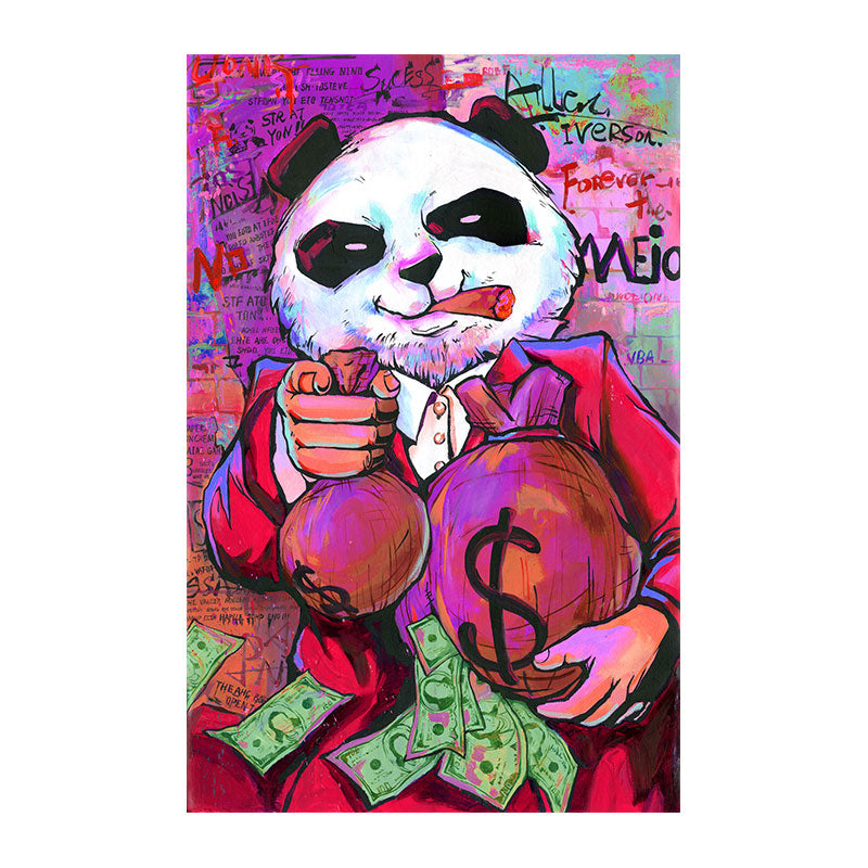 Purple Panda Funny Picture Money Bag Canvas Painting